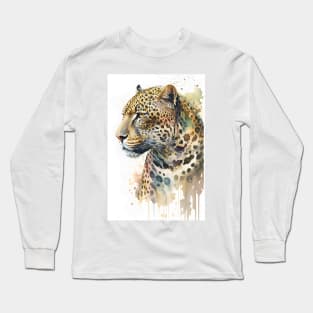 Watercolor Leopard Portrait Long Sleeve T-Shirt